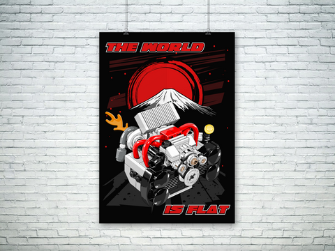 Subaru EJ engine poster with Japanese background