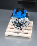 Chevy LS LSA engine lego model on wooden pallet front view supercharged