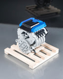 Chevy LS LSA engine lego model on wooden pallet supercharged rear view
