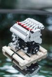 Audi VW Vr6 6 cylinder 3.2 lego engine model with wooden pallet
