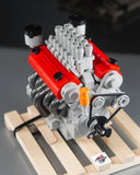Ferrari Colombo V12 lego engine model with wooden pallet close up