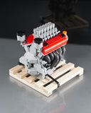 Ferrari Colombo V12 lego engine model with wooden pallet rear view